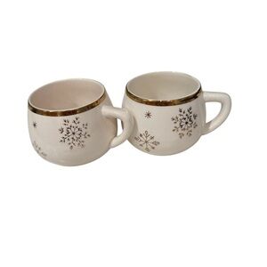 Holt Howard 1959 Porcelain Cream Gold Holiday cups 2 1/2 inch Snow Flakes VTG